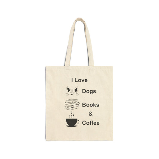 I Love Dogs Books and Coffee Tote Bag – Perfect for Dog Lovers and Bookworms